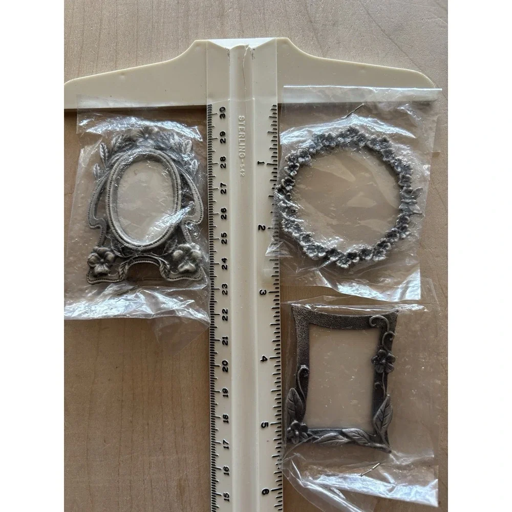 Vtg Mini Frame LOT of 6 Pewter Metal Wooden 3 NIP 1 1/2